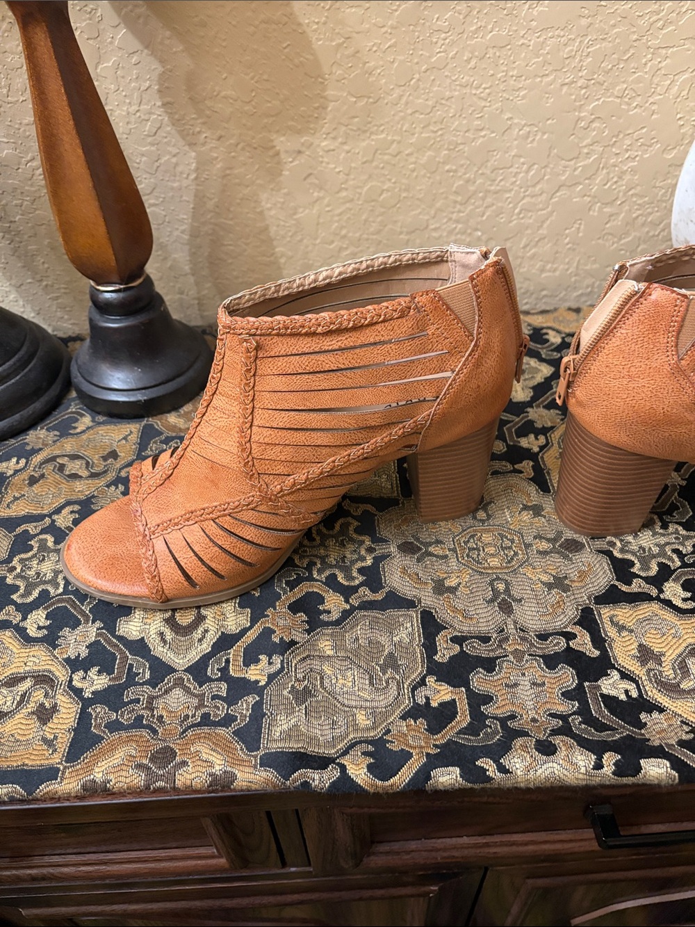 torrid Tan Open-Toe Cutout Ankle Heeled Boots - Picture 2 of 4